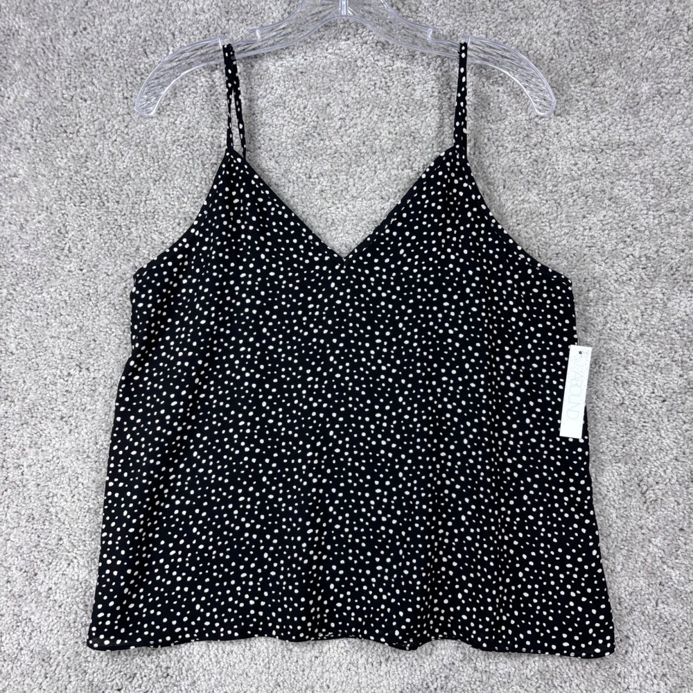 Abound Womens Black White Polka Dot V-Neck Cami Tank Top Adjustable Straps NEW